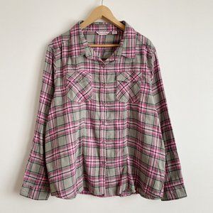 River & Rose Women's Long Sleeve Plaid Flannel Shirt, Pink/Gray, Size 2X